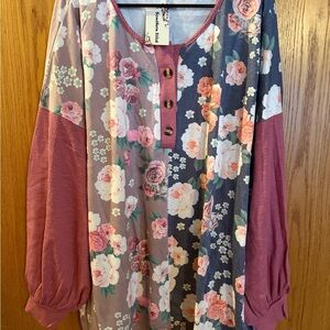 Floral Patchwork Blouse with Pink and Cream Hues